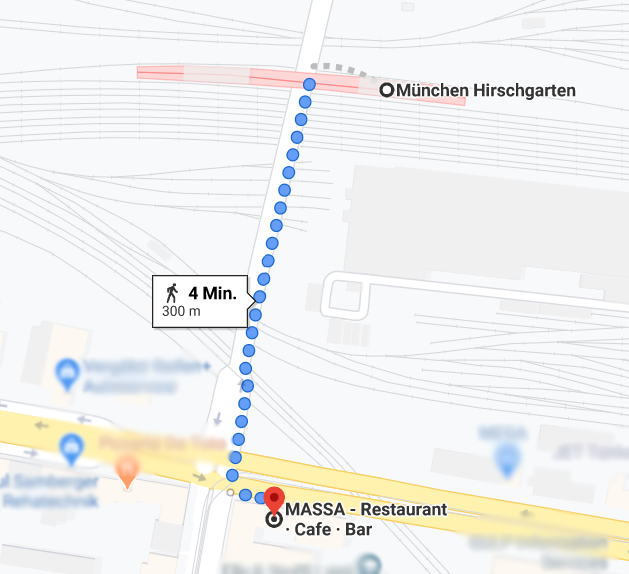 Wegbeschreibung von der S-Bahn Station Hirschgarten zum Restaurant