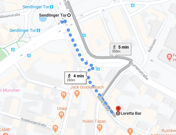 Wegbeschreibung Sendlinger Tor zur Loretta Bar